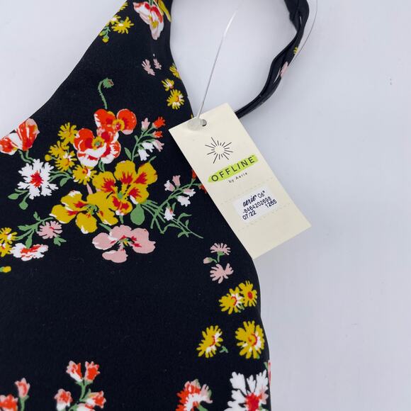 OFFLINE By Aerie Goals Plunge Sports Bra True Black Floral Print Size Medium - Picture 4 of 7